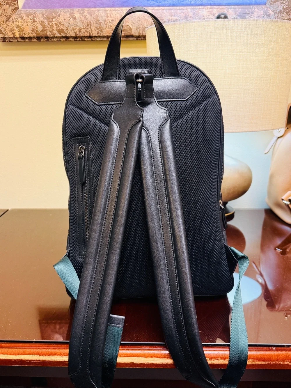 PEDRO Black Leather Men's Backpack with Front Zip Pocket